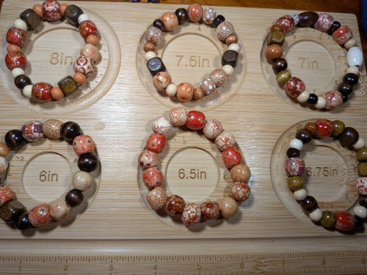 Wood/brown bead bracelets.